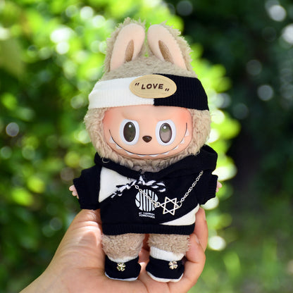 Handmade Labubu set can be paired with Labubu V1 Macaron and V2 seats 17cm canvas pendant clothes trendy hoodie set keychain Labubu fashionable cool baby clothes (excluding dolls)