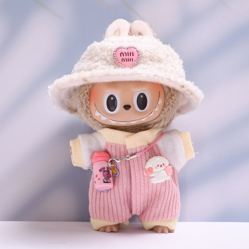 Handmade Labubu set can be paired with Labubu V1 Macaron and V2 seats climbing suit water bottle set plush hat pull cloth plush baby clothes (excluding dolls)