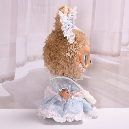 Handmade Labubu set can be paired with Labubu V1 Macaron and V2 seats featuring 38cm canvas doll clothes Labubu dolls can replace blue printed rose dresses (excluding dolls)