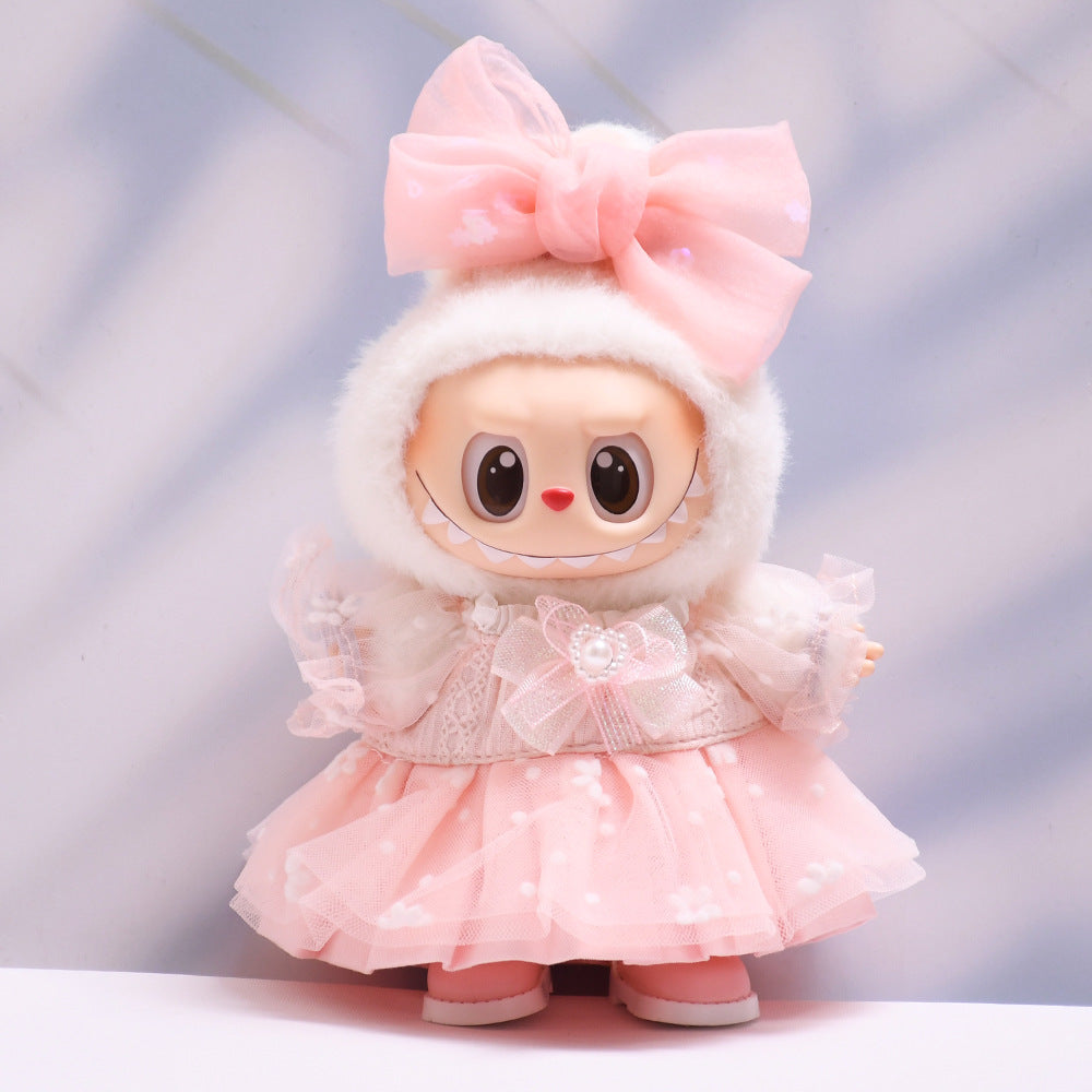 Handmade Labubu set can be paired with Labubu V1 Macaron and V2 seats with pink floral gauze skirt set and Labubu doll outfit (excluding dolls)