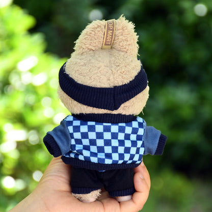 Handmade Labubu set can be paired with Labubu V1 Macaron and V2 seats 17cm Labubu pendant clothes fashionable blue plaid hoodie set ragcloth casual dressing clothes (excluding dolls)