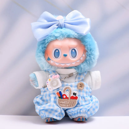 Handmade Labubu Outfit first second and third generation pendants Labubu clothes checkered overalls bow cameras Labubu dolls clothing accessories (not including dolls)