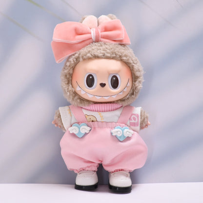 Handmade Labubu set can be paired with Labubu V1 Macaron and V2 seats with heart-shaped cloud shoulder pants set and Labubu doll clothing replacement (excluding dolls)