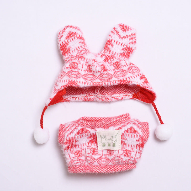 Handmade Labubu set can be paired with Labubu V1 Macaron and V2 seat accessories knitted printed woolen ball hat set Labubu plush baby clothes (excluding dolls)