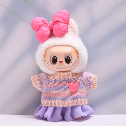 Handmade Labubu set can be paired with Labubu V1 Macaron and V2 seats with purple heart-shaped sweater yarn skirt set and Labubu doll outfit (excluding dolls)