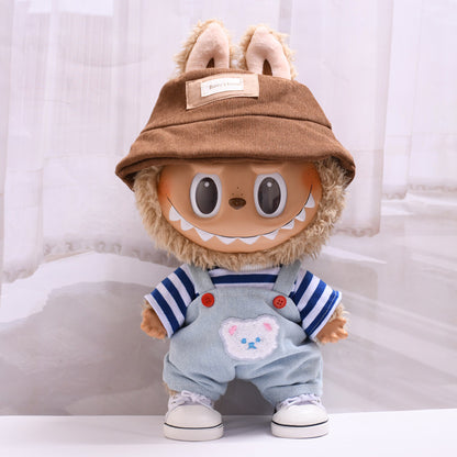 Handmade Labubu set can be paired with Labubu V1 Macaron and V2 seats 38cm Labubu doll doll clothes blue striped teddy bear overalls Labubu changing clothes (excluding dolls)