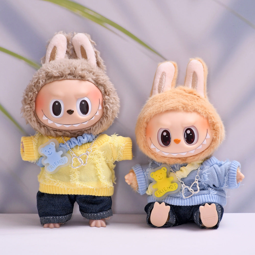 Handmade Labubu set can be paired with Labubu V1 Macaron and V2 seat T-shirt and jeans set vinyl LABUBU baby clothing replacement (excluding dolls)