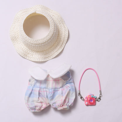 Handmade Labubu set can be paired with Labubu V1 Macaron and V2 seats including candy colored overalls and white straw hat Labubu doll outfits (excluding dolls)