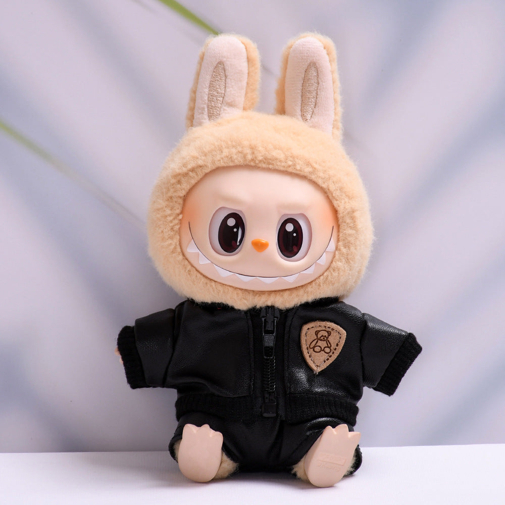 Handmade Labubu set can be paired with Labubu V1 Macaron and V2 seats black jacket leather pants LABUBU cool baby clothes (excluding dolls)