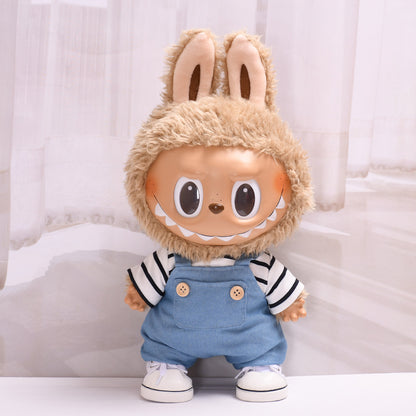 Handmade Labubu set can be paired with Labubu V1 Macaron and V2 seats 38cm vinyl cloth plush toy clothes striped T-shirts overalls casual clothes for children (excluding dolls)