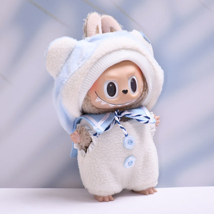 Handmade Labubu set can be paired with Labubu V1 Macaron and V2 seat accessories blue teddy bear hat set Labubu plush doll outfit (excluding dolls)