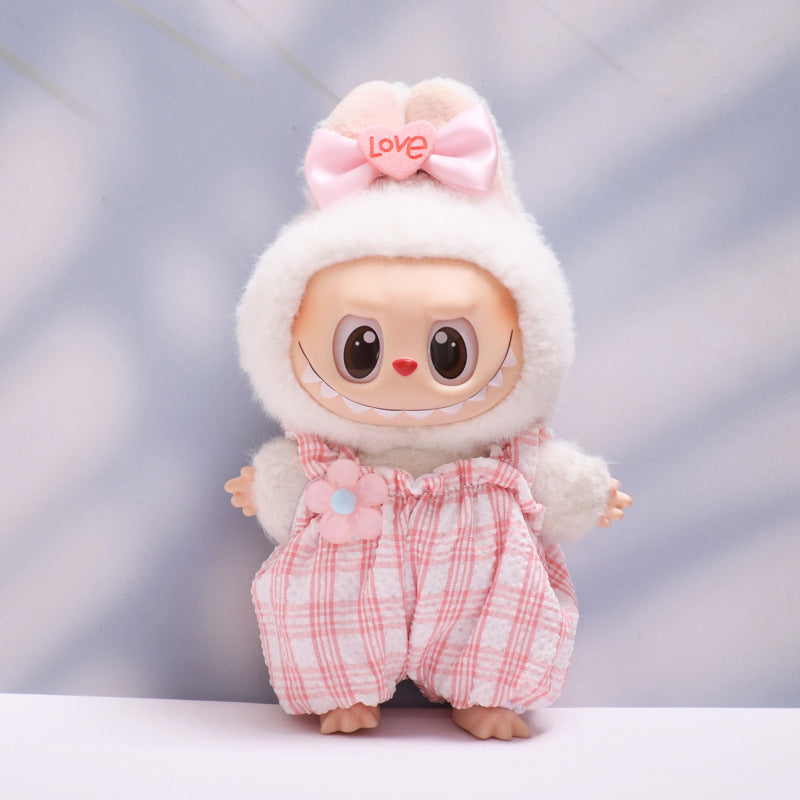 Handmade Labubu set can be paired with Labubu V1 Macaron and V2 seats pink fluffy floral overalls set Labubu doll outfit (excluding dolls)