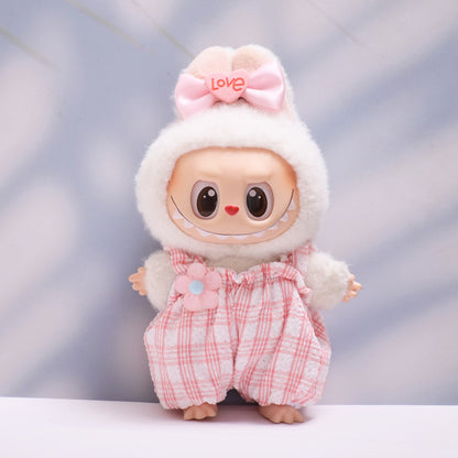 Handmade Labubu set can be paired with Labubu V1 Macaron and V2 seats pink fluffy floral overalls set Labubu doll outfit (excluding dolls)