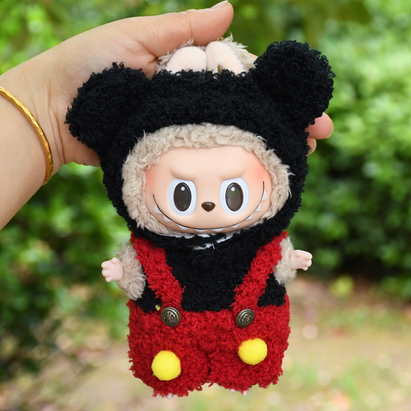 Handmade Labubu Outfit 17cm Vinyl Pendant Pulling Cloth Clothes Mickey jumpsuit Labubu Keychain Baby Clothes (not including dolls)