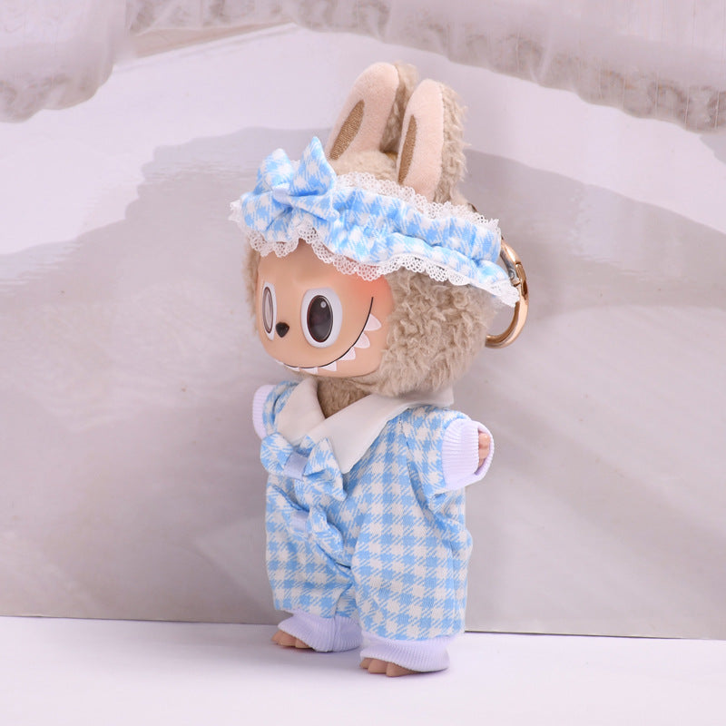 Handmade Labubu set can be paired with Labubu V1 Macaron and V2 seats Checkered pajama set climbing suit 17cm Labubu doll jacket (excluding dolls)