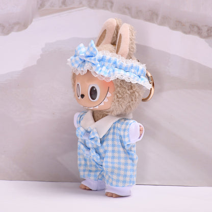 Handmade Labubu set can be paired with Labubu V1 Macaron and V2 seats Checkered pajama set climbing suit 17cm Labubu doll jacket (excluding dolls)