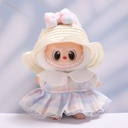 Handmade Labubu set can be paired with Labubu V1 Macaron and V2 seats featuring candy colored dresses and headpieces as well as a white straw hat set for Labubu dolls (excluding dolls)