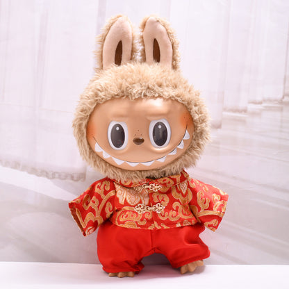 Handmade Labubu set can be paired with Labubu V1 Macaron and V2 seats with 38cm canvas to change clothes for New Year's men's Tang suit and children's clothing (excluding dolls)