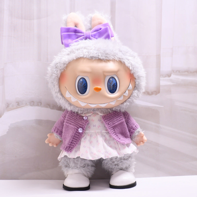Handmade Labubu set can be paired with Labubu V1 Macaron and V2 seat 38cm canvas to change clothes into bow tie dress set for children (excluding dolls)