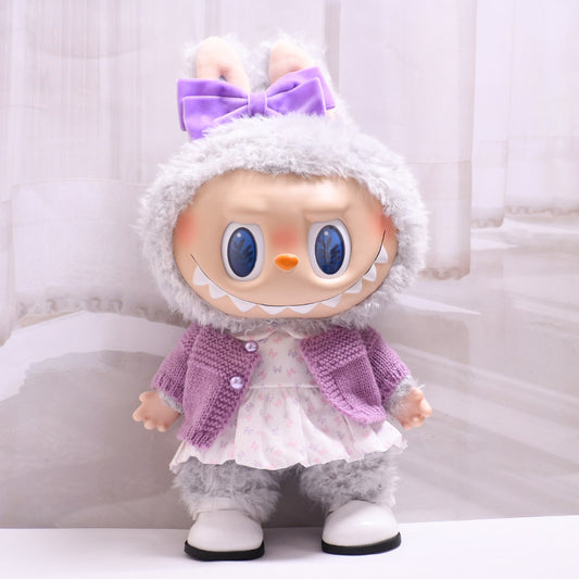 Handmade Labubu set can be paired with Labubu V1 Macaron and V2 seat 38cm canvas to change clothes into bow tie dress set for children (excluding dolls)