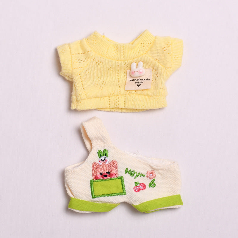 Handmade Labubu set can be paired with Labubu V1 Macaron and V2 seats with blind box 17cm canvas pendant clothes cute cartoon overalls set labubu baby clothes cute (except dolls)