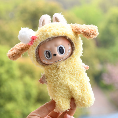 Handmade Labubu set can be paired with Labubu V1 Macaron and V2 seats 17cm canvas pendant clothes cute yellow dog set small animal cross dressing baby clothes bag keychain pendant (excluding dolls)