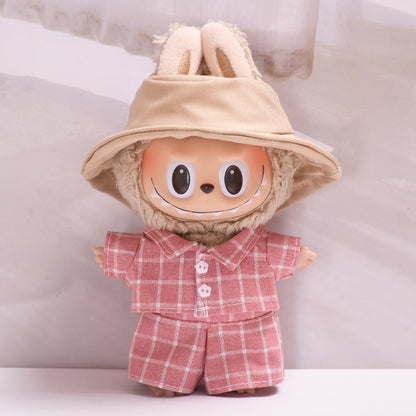 Handmade Labubu set can be paired with Labubu V1 Macaron and V2 seat blind box pendant canvas clothes pink checkered suit dress labubu baby clothes (excluding dolls)