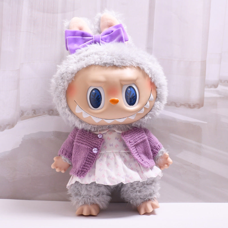 Handmade Labubu set can be paired with Labubu V1 Macaron and V2 seat 38cm canvas to change clothes into bow tie dress set for children (excluding dolls)