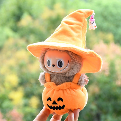 Handmade Labubu Outfit 17cm First and Second Generation Labubu Cloth Pendant Halloween Pumpkin Clothes Black Hat Baby Clothes Vinyl Dolls (not including dolls)