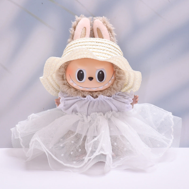 Handmade Labubu set can be paired with Labubu V1 Macaron and V2 seats straw hat wedding dress lace set Labubu doll outfit (excluding dolls)
