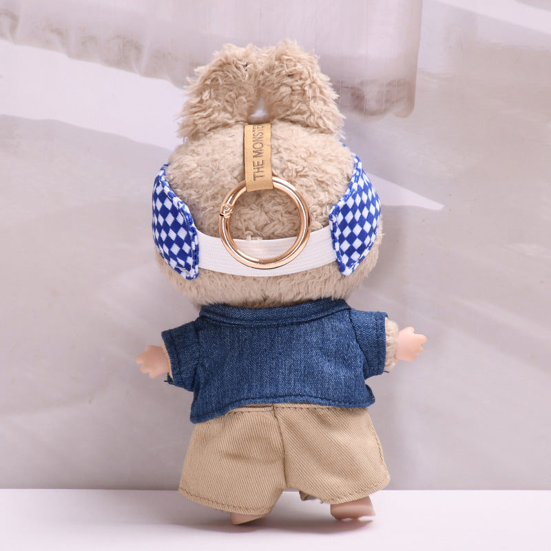 Handmade Labubu set can be paired with Labubu V1 Macaron and V2 seats with denim lapel jacket three piece set Labubu baby clothes (excluding dolls)