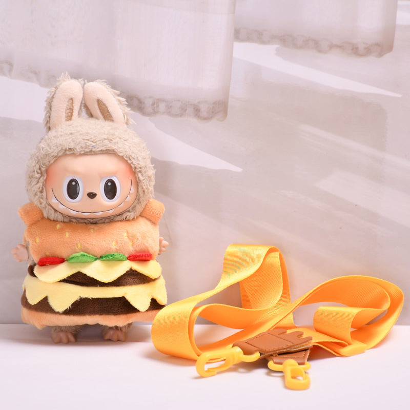 Handmade Labubu set can be paired with Labubu V1 Macaron and V2 seats with blind box pendant 17cm canvas clothes burger takeaway bag keychain Labubu cute baby clothes (excluding dolls)