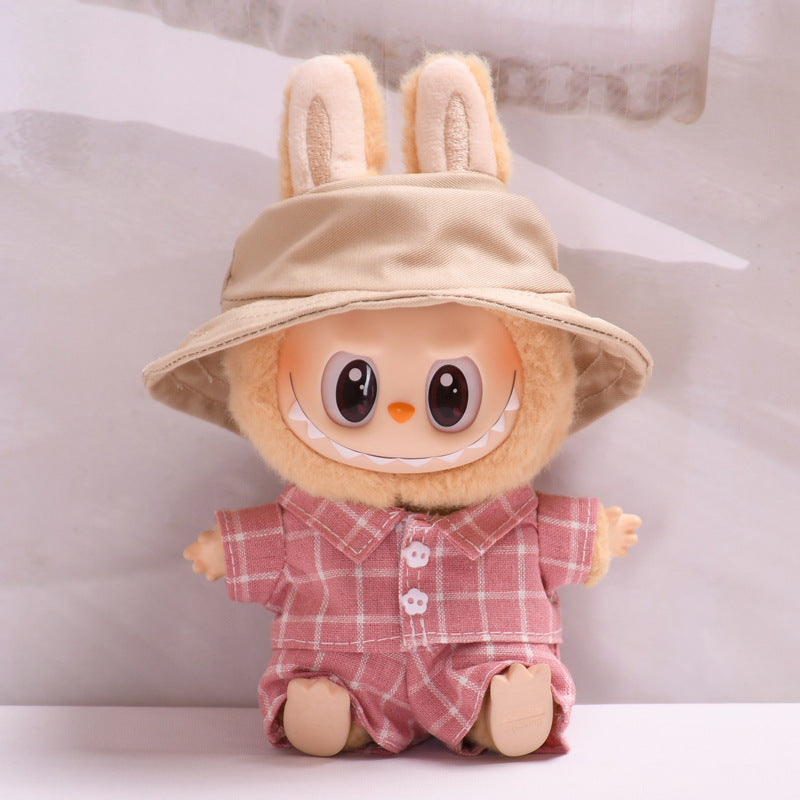 Handmade Labubu set can be paired with Labubu V1 Macaron and V2 seat blind box pendant canvas clothes pink checkered suit dress labubu baby clothes (excluding dolls)