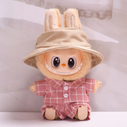 Handmade Labubu set can be paired with Labubu V1 Macaron and V2 seat blind box pendant canvas clothes pink checkered suit dress labubu baby clothes (excluding dolls)