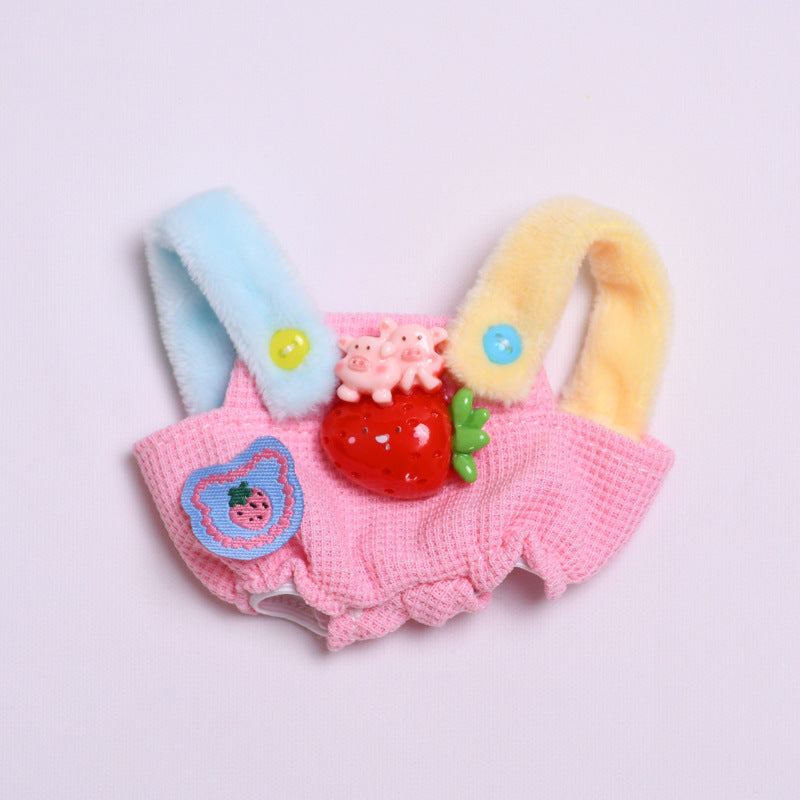 Handmade Labubu set can be paired with Labubu V1 Macaron and V2 seats second-generation blind box pendant, Labubu fabric sitting party series clothes fruit strawberry overalls cute baby clothes (excluding dolls)