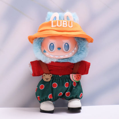 Handmade Labubu set can be paired with Labubu V1 Macaron and V2 seat yellow hat watermelon overalls+white leather shoes Labubu doll outfit (excluding dolls)