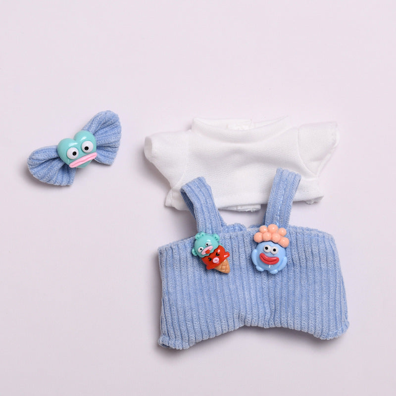 Handmade Labubu set can be paired with Labubu V1 Macaron and V2 seats 17cm canvas pendant clothes big mouthed fish strap pants vinyl labubu baby clothes (excluding dolls)