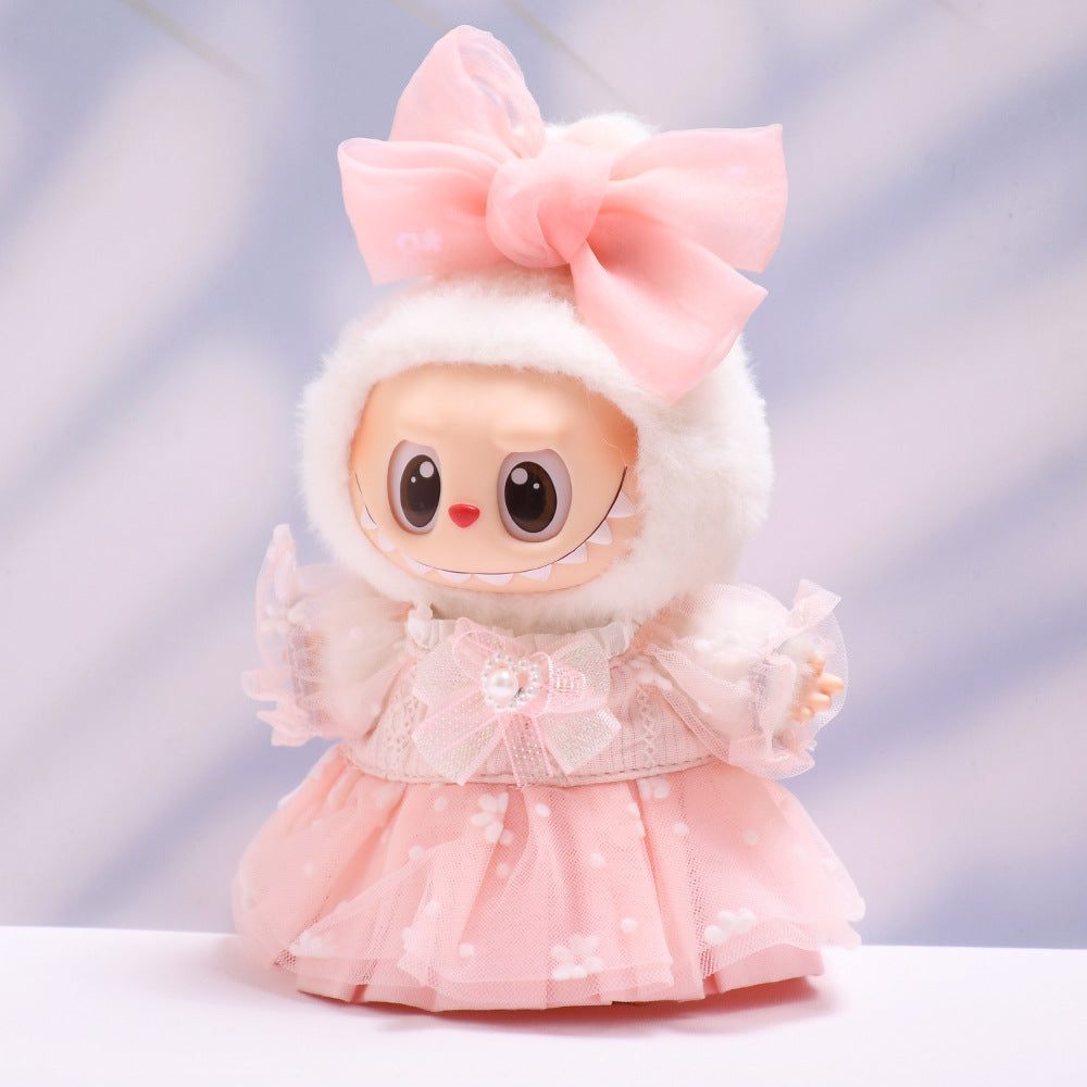 Handmade Labubu set can be paired with Labubu V1 Macaron and V2 seats with pink floral gauze skirt set and Labubu doll outfit (excluding dolls)