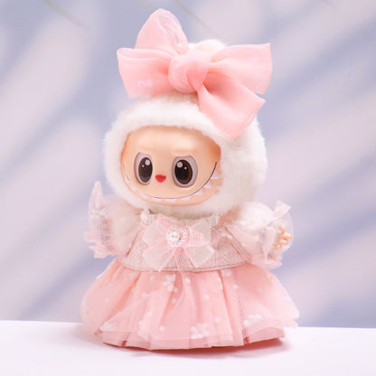 Handmade Labubu set can be paired with Labubu V1 Macaron and V2 seats with pink floral gauze skirt set and Labubu doll outfit (excluding dolls)