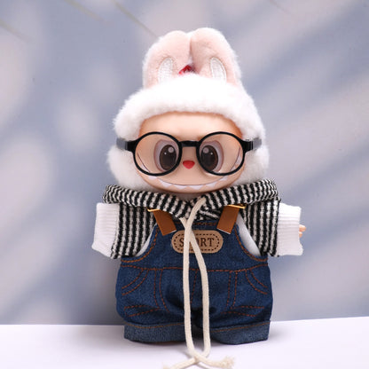 Handmade Labubu set can be paired with Labubu V1 Macaron and V2 seats denim overalls white striped hooded suit Labubu doll outfit (excluding dolls)