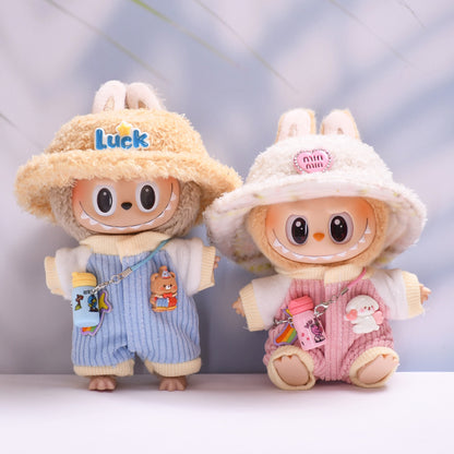 Handmade Labubu set can be paired with Labubu V1 Macaron and V2 seats climbing suit water bottle set plush hat pull cloth plush baby clothes (excluding dolls)