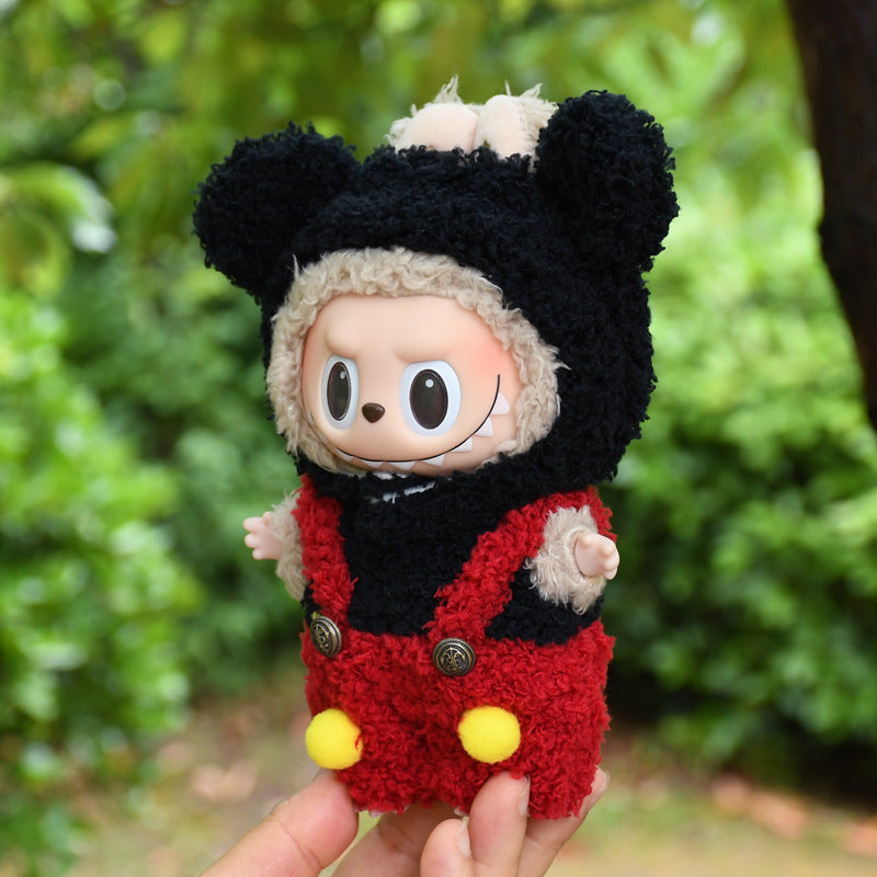Handmade Labubu Outfit 17cm Vinyl Pendant Pulling Cloth Clothes Mickey jumpsuit Labubu Keychain Baby Clothes (not including dolls)
