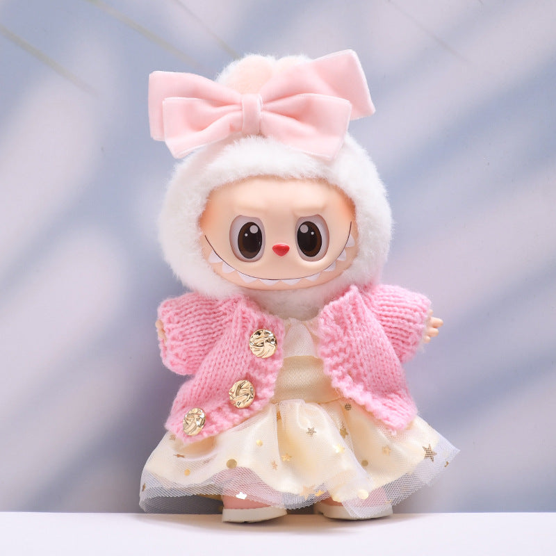 Handmade Labubu set can be paired with Labubu V1 Macaron and V2 seat pendants Labubu clothes gold powder yarn cardigans skirts Labubu doll outfits (excluding dolls)