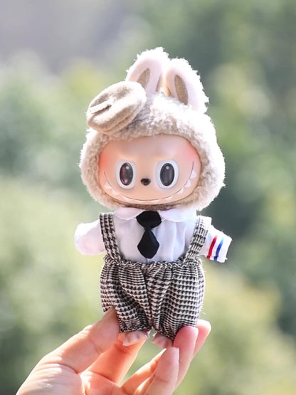 Handmade Labubu set can be paired with Labubu V1 Macaron and V2 seat hangers canvas clothes casual shoulder straps pants tie shirts blind boxes vinyl dolls baby clothes (excluding dolls)