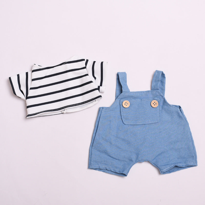 Handmade Labubu set can be paired with Labubu V1 Macaron and V2 seats 38cm vinyl cloth plush toy clothes striped T-shirts overalls casual clothes for children (excluding dolls)