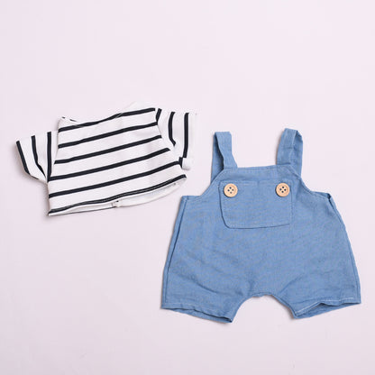 Handmade Labubu set can be paired with Labubu V1 Macaron and V2 seats 38cm vinyl cloth plush toy clothes striped T-shirts overalls casual clothes for children (excluding dolls)