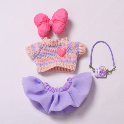 Handmade Labubu set can be paired with Labubu V1 Macaron and V2 seats with purple heart-shaped sweater yarn skirt set and Labubu doll outfit (excluding dolls)