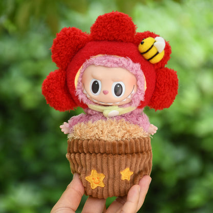 Handmade Labubu set can be paired with Labubu V1 Macaron and V2 seat blind box 17cm pendant canvas clothes sun flowerpot child planting clothes LABUBU cute replacement (excluding dolls)