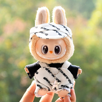Handmade Labubu set can be paired with Labubu V1 Macaron and V2 seats letter overalls set jacket vinyl LABUBU baby clothes (excluding dolls)