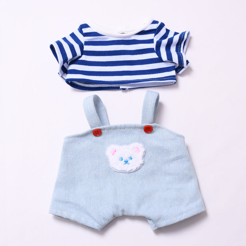 Handmade Labubu set can be paired with Labubu V1 Macaron and V2 seats 38cm Labubu doll doll clothes blue striped teddy bear overalls Labubu changing clothes (excluding dolls)